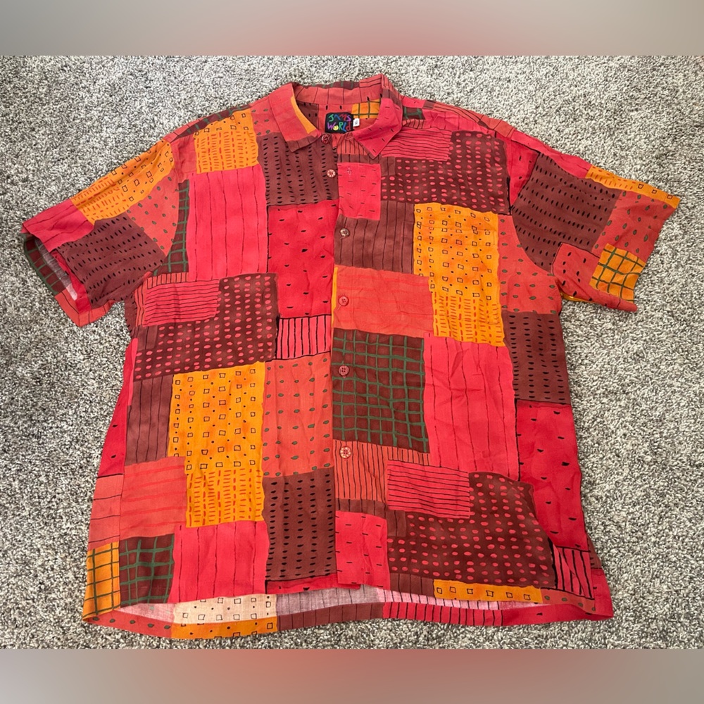 Men’s Vintage Jams World City Squares Button-Up Short Sleeve Shirt Size XL